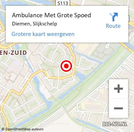 Locatie op kaart van de 112 melding: Ambulance Met Grote Spoed Naar Diemen, Slijkschelp op 18 juni 2021 12:17