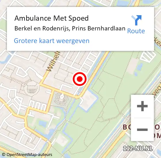 Locatie op kaart van de 112 melding: Ambulance Met Spoed Naar Berkel en Rodenrijs, Prins Bernhardlaan op 18 juni 2021 12:42