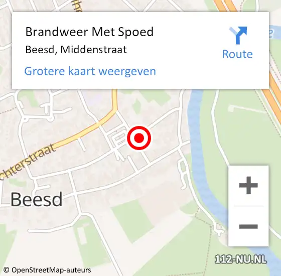 Locatie op kaart van de 112 melding: Brandweer Met Spoed Naar Beesd, Middenstraat op 18 juni 2021 12:42