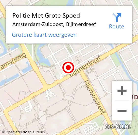 Locatie op kaart van de 112 melding: Politie Met Grote Spoed Naar Amsterdam-Zuidoost, Bijlmerdreef op 18 juni 2021 12:49