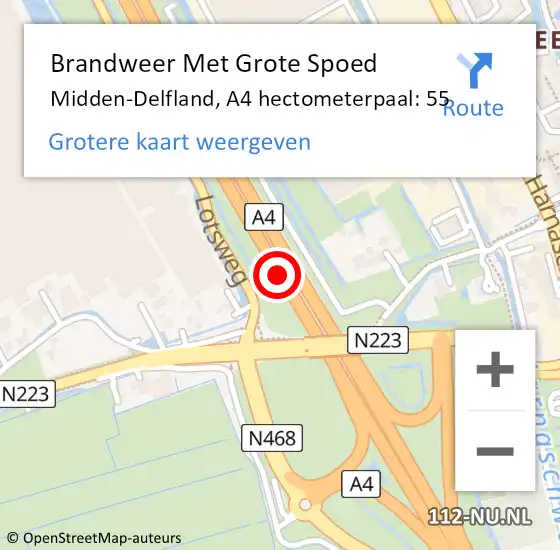 Locatie op kaart van de 112 melding: Brandweer Met Grote Spoed Naar Midden-Delfland, A4 hectometerpaal: 55 op 18 juni 2021 13:18