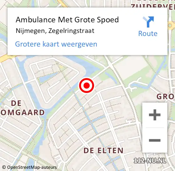 Locatie op kaart van de 112 melding: Ambulance Met Grote Spoed Naar Nijmegen, Zegelringstraat op 18 juni 2021 14:11