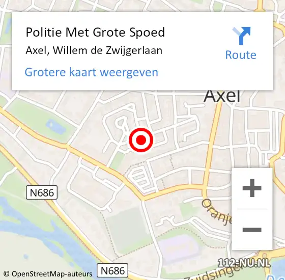 Locatie op kaart van de 112 melding: Politie Met Grote Spoed Naar Axel, Willem de Zwijgerlaan op 18 juni 2021 14:13