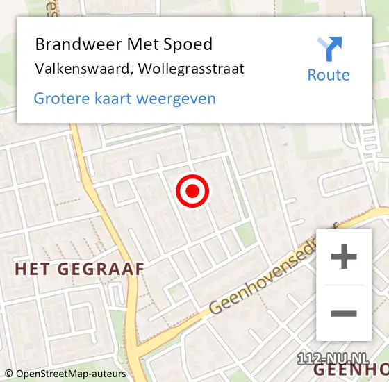 Locatie op kaart van de 112 melding: Brandweer Met Spoed Naar Valkenswaard, Wollegrasstraat op 18 juni 2021 14:14