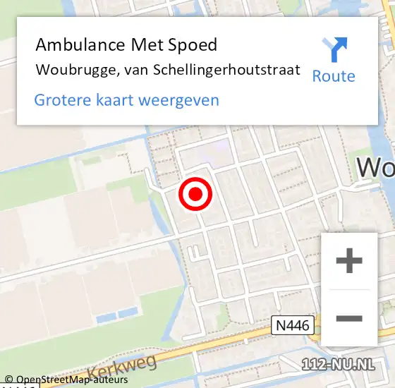 Locatie op kaart van de 112 melding: Ambulance Met Spoed Naar Woubrugge, van Schellingerhoutstraat op 18 juni 2021 14:21