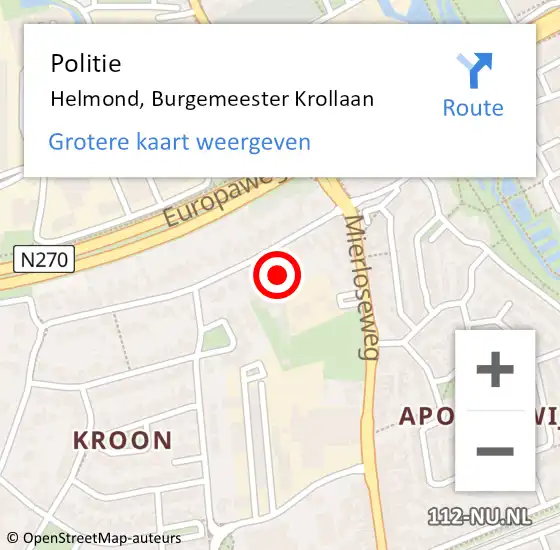 Locatie op kaart van de 112 melding: Politie Helmond, Burgemeester Krollaan op 18 juni 2021 14:28