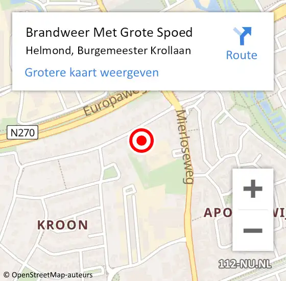 Locatie op kaart van de 112 melding: Brandweer Met Grote Spoed Naar Helmond, Burgemeester Krollaan op 18 juni 2021 14:30