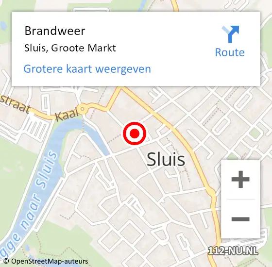 Locatie op kaart van de 112 melding: Brandweer Sluis, Groote Markt op 18 juni 2021 14:45