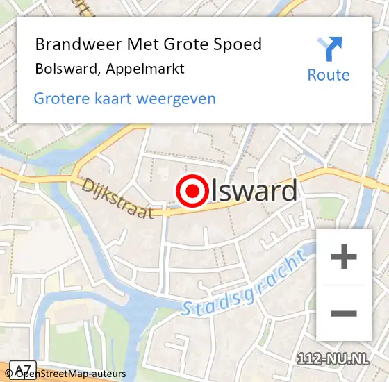 Locatie op kaart van de 112 melding: Brandweer Met Grote Spoed Naar Bolsward, Appelmarkt op 18 juni 2021 15:01