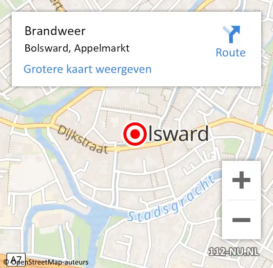 Locatie op kaart van de 112 melding: Brandweer Bolsward, Appelmarkt op 18 juni 2021 15:04