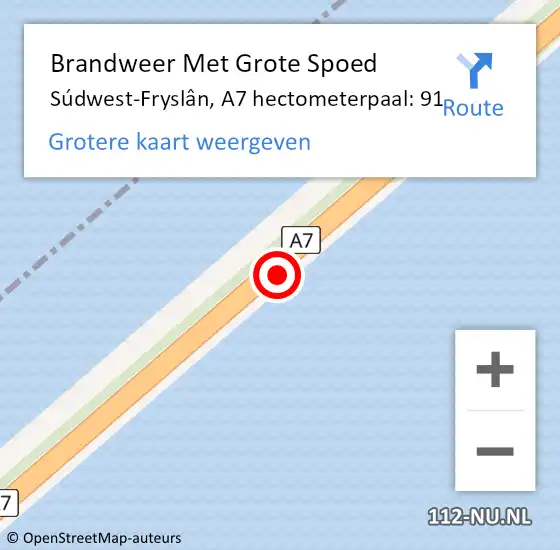 Locatie op kaart van de 112 melding: Brandweer Met Grote Spoed Naar Súdwest-Fryslân, A7 hectometerpaal: 91 op 18 juni 2021 15:27