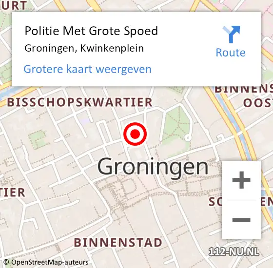 Locatie op kaart van de 112 melding: Politie Met Grote Spoed Naar Groningen, Kwinkenplein op 18 juni 2021 15:32