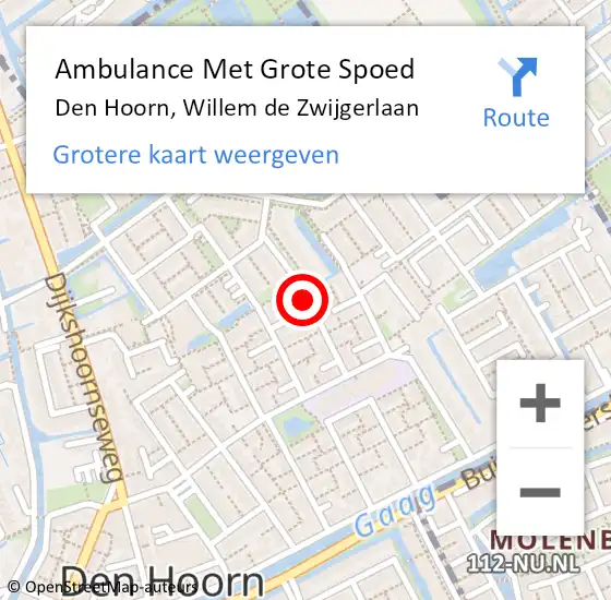 Locatie op kaart van de 112 melding: Ambulance Met Grote Spoed Naar Den Hoorn, Willem de Zwijgerlaan op 18 juni 2021 15:33