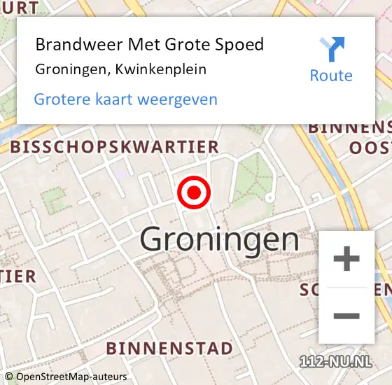 Locatie op kaart van de 112 melding: Brandweer Met Grote Spoed Naar Groningen, Kwinkenplein op 18 juni 2021 15:34