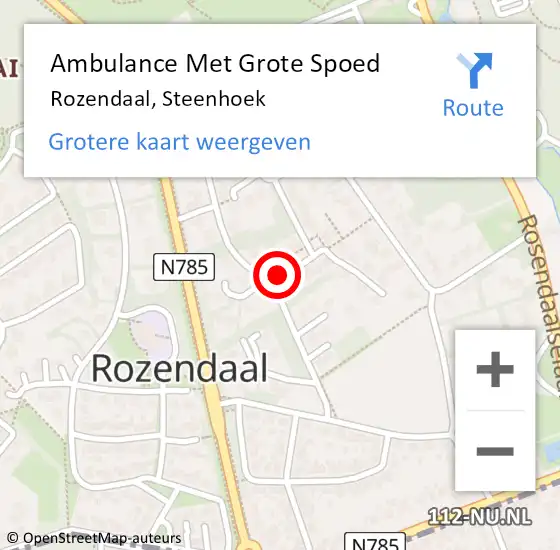 Locatie op kaart van de 112 melding: Ambulance Met Grote Spoed Naar Rozendaal, Steenhoek op 18 juni 2021 15:40