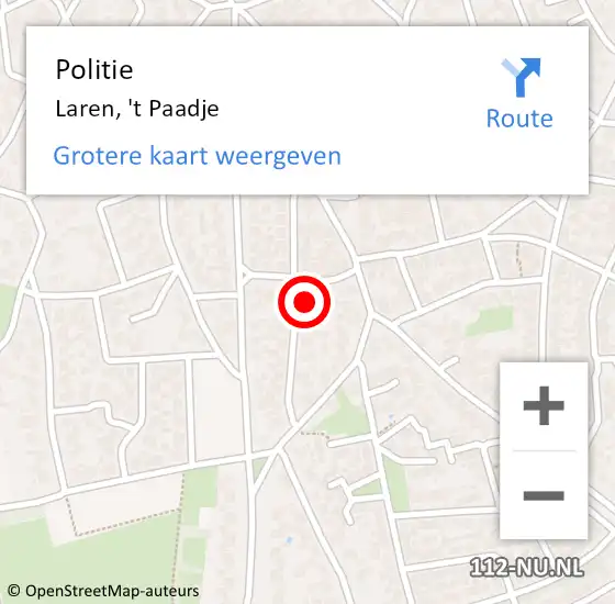 Locatie op kaart van de 112 melding: Politie Laren, 't Paadje op 18 juni 2021 15:40