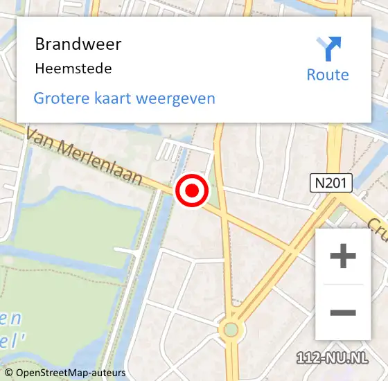 Locatie op kaart van de 112 melding: Brandweer Heemstede op 18 juni 2021 15:55