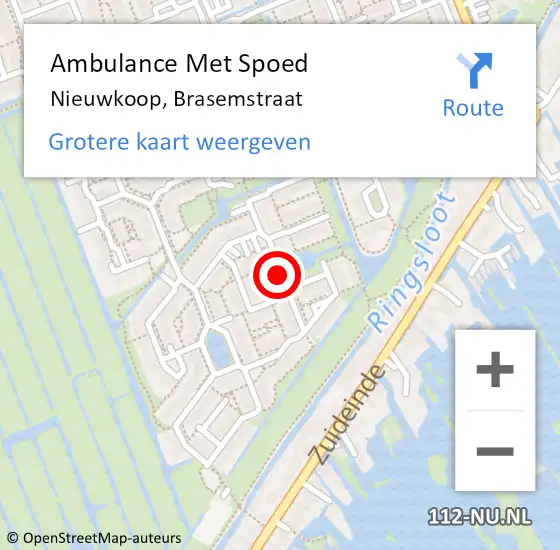 Locatie op kaart van de 112 melding: Ambulance Met Spoed Naar Nieuwkoop, Brasemstraat op 18 juni 2021 16:23