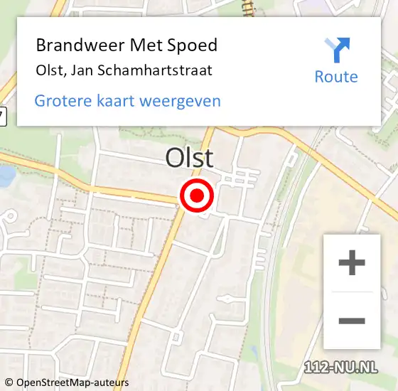 Locatie op kaart van de 112 melding: Brandweer Met Spoed Naar Olst, Jan Schamhartstraat op 18 juni 2021 16:39