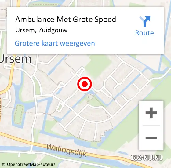 Locatie op kaart van de 112 melding: Ambulance Met Grote Spoed Naar Ursem, Zuidgouw op 18 juni 2021 16:40