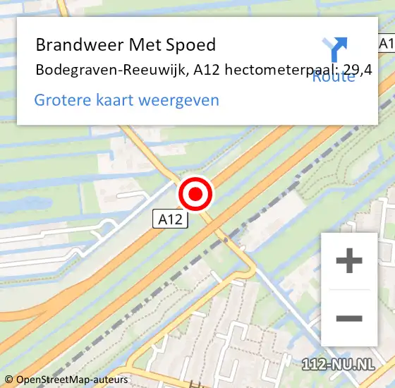 Locatie op kaart van de 112 melding: Brandweer Met Spoed Naar Bodegraven-Reeuwijk, A12 hectometerpaal: 29,4 op 18 juni 2021 16:43