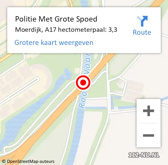 Locatie op kaart van de 112 melding: Politie Met Grote Spoed Naar Moerdijk, A17 hectometerpaal: 3,3 op 18 juni 2021 17:13