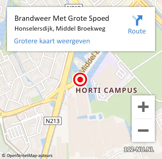 Locatie op kaart van de 112 melding: Brandweer Met Grote Spoed Naar Honselersdijk, Middel Broekweg op 18 juni 2021 17:25