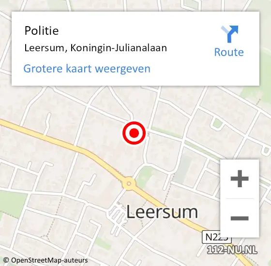 Locatie op kaart van de 112 melding: Politie Leersum, Koningin-Julianalaan op 18 juni 2021 17:30