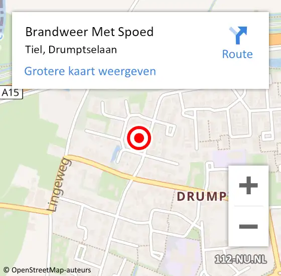 Locatie op kaart van de 112 melding: Brandweer Met Spoed Naar Tiel, Drumptselaan op 18 juni 2021 17:48