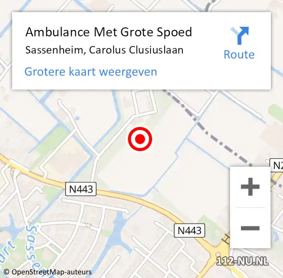 Locatie op kaart van de 112 melding: Ambulance Met Grote Spoed Naar Sassenheim, Carolus Clusiuslaan op 18 juni 2021 18:02