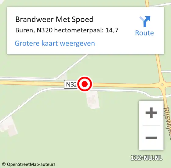 Locatie op kaart van de 112 melding: Brandweer Met Spoed Naar Buren, N320 hectometerpaal: 14,7 op 18 juni 2021 18:04