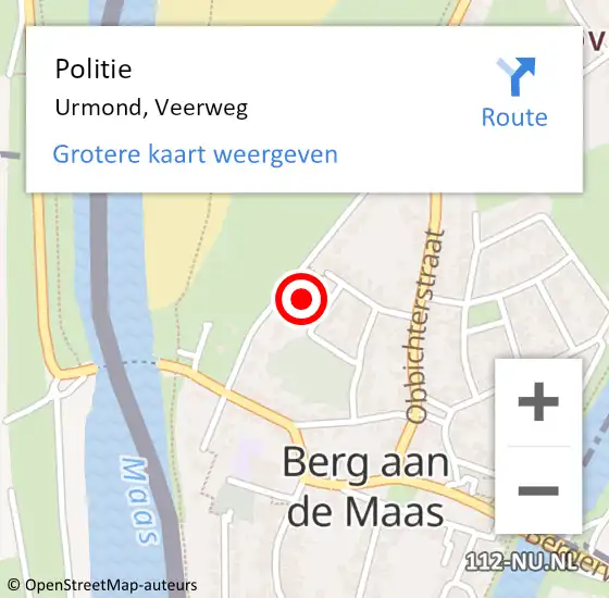 Locatie op kaart van de 112 melding: Politie Urmond, Veerweg op 18 juni 2021 18:05