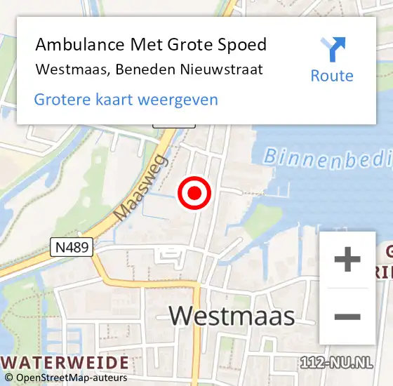 Locatie op kaart van de 112 melding: Ambulance Met Grote Spoed Naar Westmaas, Beneden Nieuwstraat op 18 juni 2021 18:12