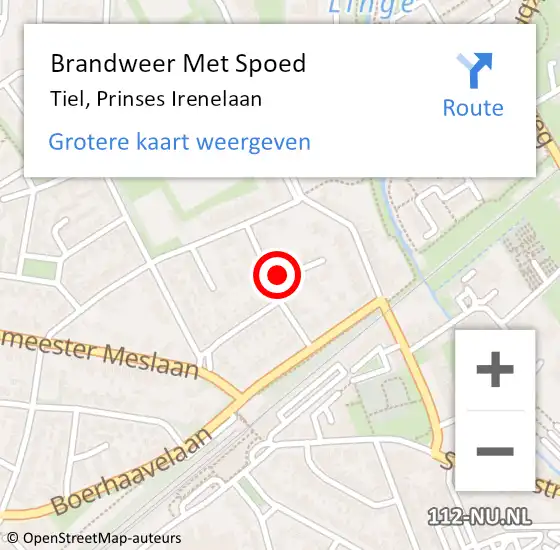 Locatie op kaart van de 112 melding: Brandweer Met Spoed Naar Tiel, Prinses Irenelaan op 18 juni 2021 18:18