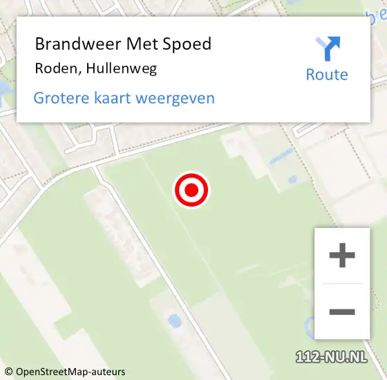 Locatie op kaart van de 112 melding: Brandweer Met Spoed Naar Roden, Hullenweg op 18 juni 2021 18:23