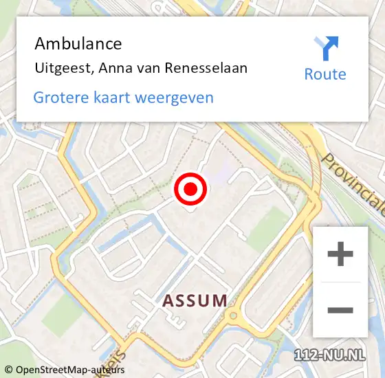 Locatie op kaart van de 112 melding: Ambulance Uitgeest, Anna van Renesselaan op 18 juni 2021 18:33