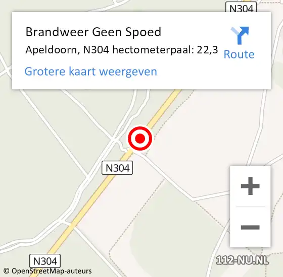 Locatie op kaart van de 112 melding: Brandweer Geen Spoed Naar Apeldoorn, N304 hectometerpaal: 22,3 op 18 juni 2021 18:38