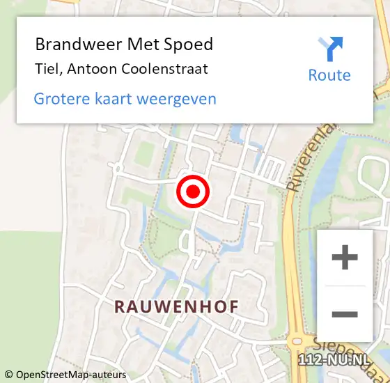 Locatie op kaart van de 112 melding: Brandweer Met Spoed Naar Tiel, Antoon Coolenstraat op 18 juni 2021 18:43
