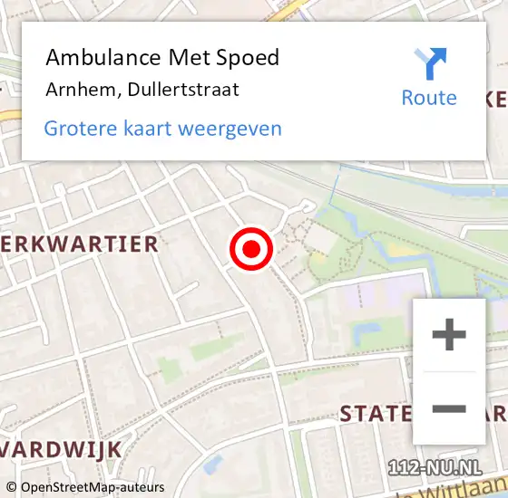 Locatie op kaart van de 112 melding: Ambulance Met Spoed Naar Arnhem, Dullertstraat op 18 juni 2021 18:46