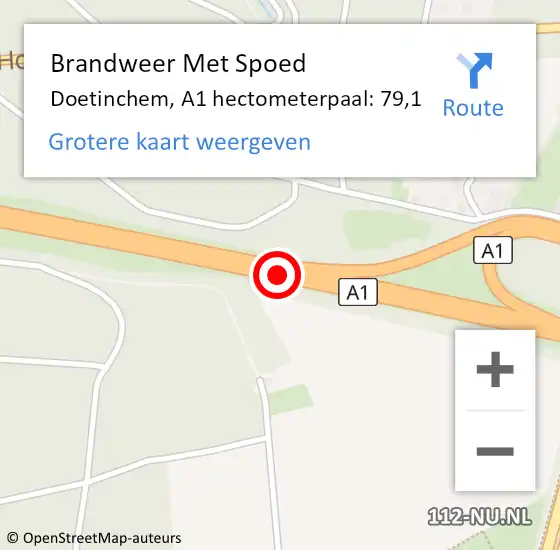 Locatie op kaart van de 112 melding: Brandweer Met Spoed Naar Doetinchem, A1 hectometerpaal: 79,1 op 18 juni 2021 18:46
