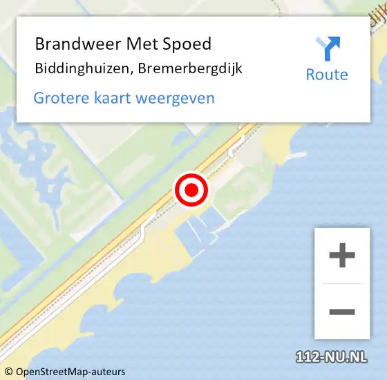 Locatie op kaart van de 112 melding: Brandweer Met Spoed Naar Biddinghuizen, Bremerbergdijk op 18 juni 2021 18:50