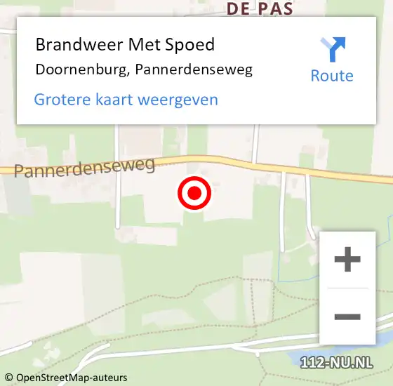 Locatie op kaart van de 112 melding: Brandweer Met Spoed Naar Doornenburg, Pannerdenseweg op 18 juni 2021 18:50