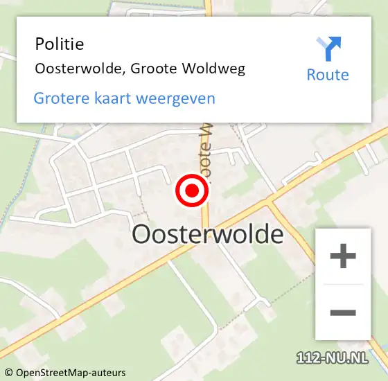 Locatie op kaart van de 112 melding: Politie Oosterwolde, Groote Woldweg op 18 juni 2021 18:53