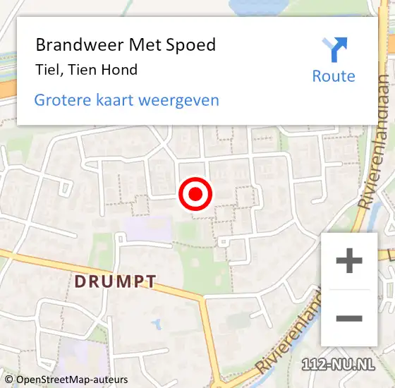 Locatie op kaart van de 112 melding: Brandweer Met Spoed Naar Tiel, Tien Hond op 18 juni 2021 18:57