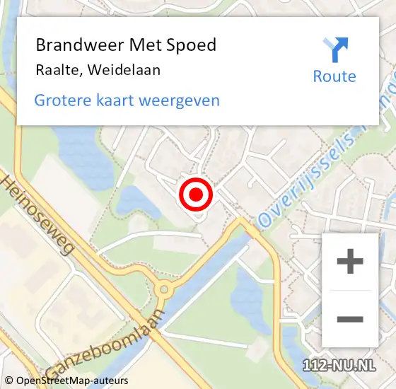 Locatie op kaart van de 112 melding: Brandweer Met Spoed Naar Raalte, Weidelaan op 18 juni 2021 19:00