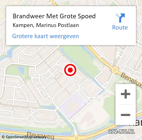 Locatie op kaart van de 112 melding: Brandweer Met Grote Spoed Naar Kampen, Marinus Postlaan op 18 juni 2021 19:04