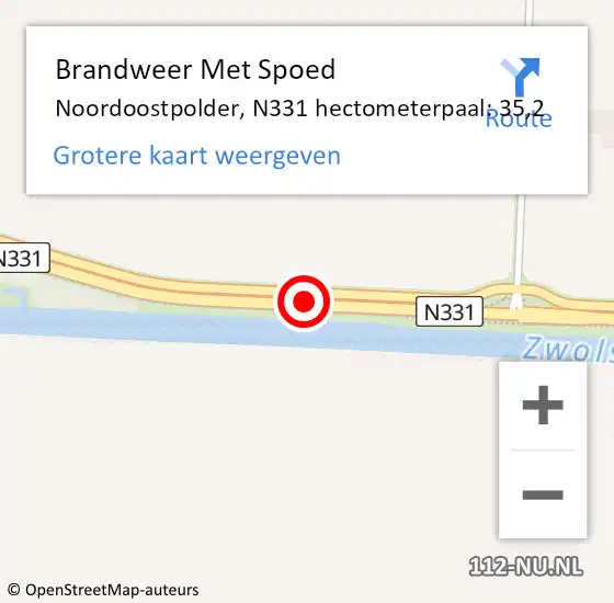 Locatie op kaart van de 112 melding: Brandweer Met Spoed Naar Noordoostpolder, N331 hectometerpaal: 35,2 op 18 juni 2021 19:17