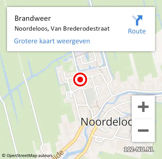 Locatie op kaart van de 112 melding: Brandweer Noordeloos, Van Brederodestraat op 18 juni 2021 19:19