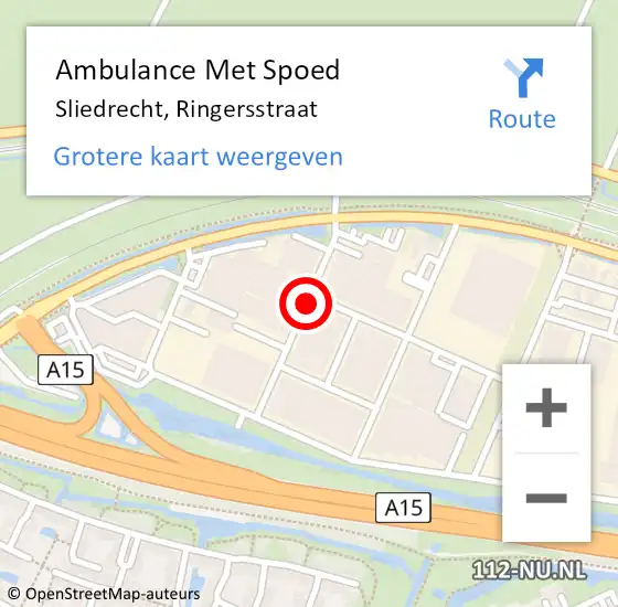 Locatie op kaart van de 112 melding: Ambulance Met Spoed Naar Sliedrecht, Ringersstraat op 18 juni 2021 19:20