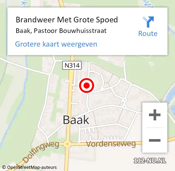 Locatie op kaart van de 112 melding: Brandweer Met Grote Spoed Naar Baak, Pastoor Bouwhuisstraat op 18 juni 2021 19:21